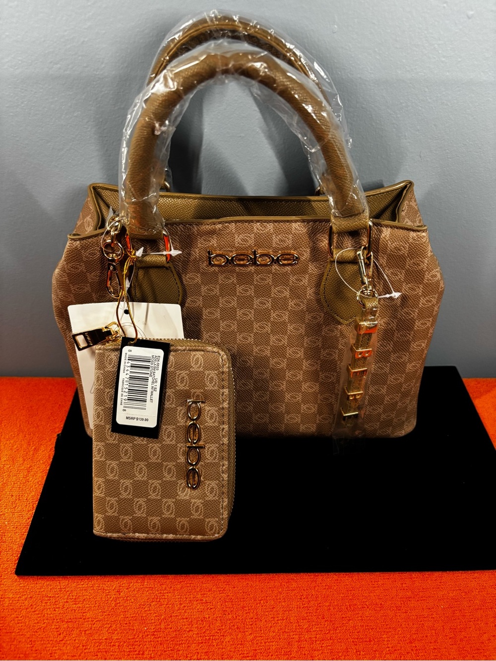 bebe Adele Satchel with Matching Zip Wallet
